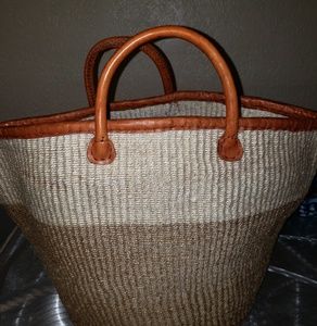 Authentic African Woven Straw/Leather Tote Large